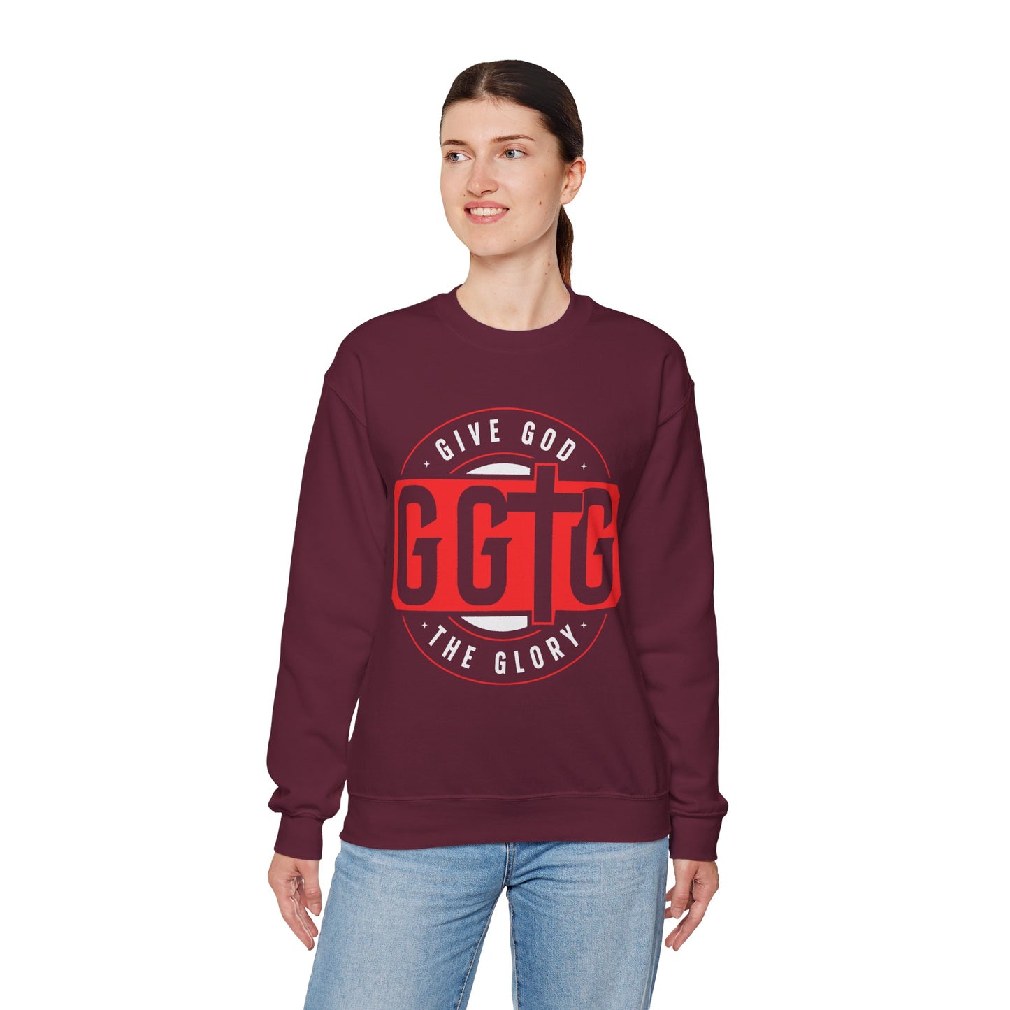 Christian Motivational Crewneck Sweatshirt - 'Give God the Glory'