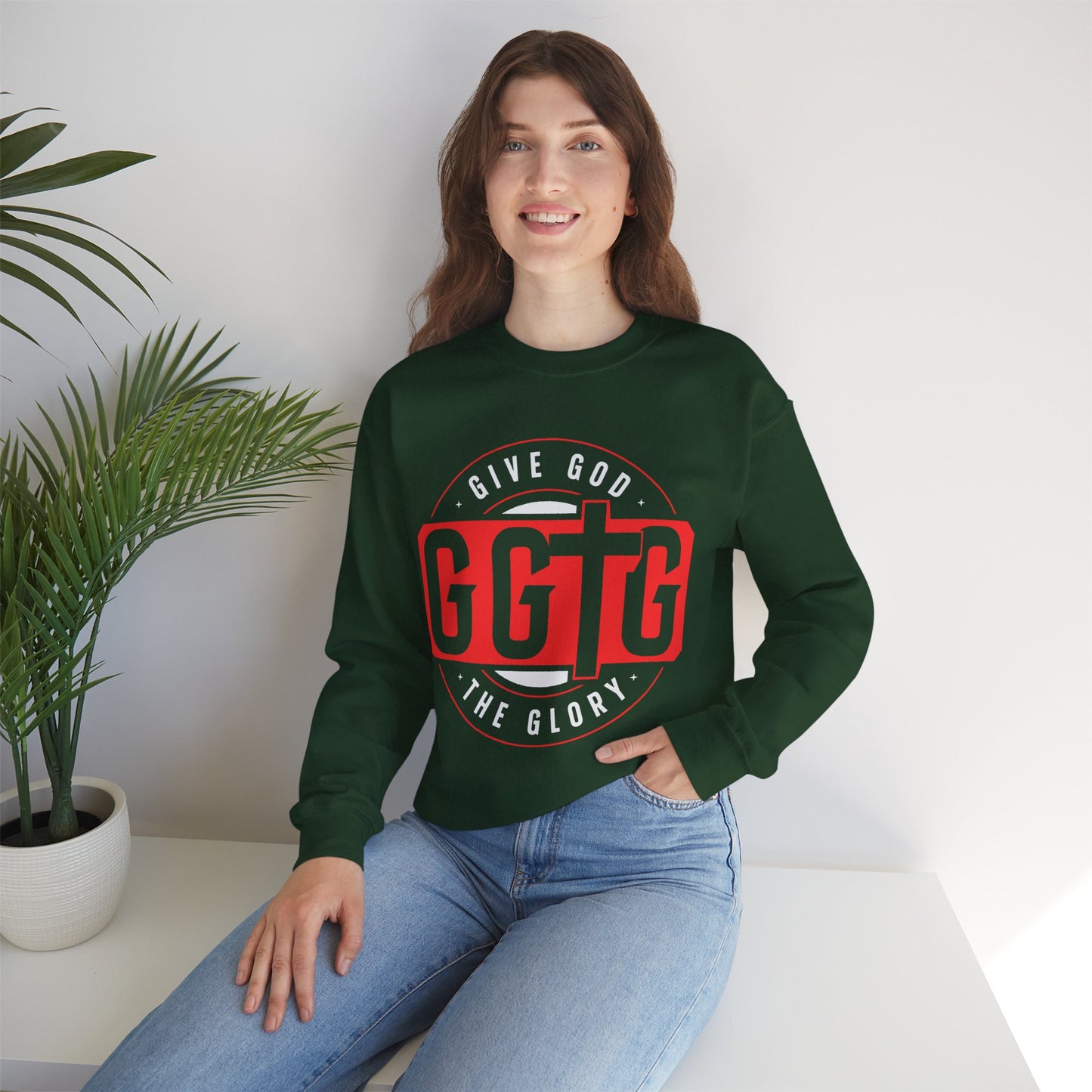Christian Motivational Crewneck Sweatshirt - 'Give God the Glory'