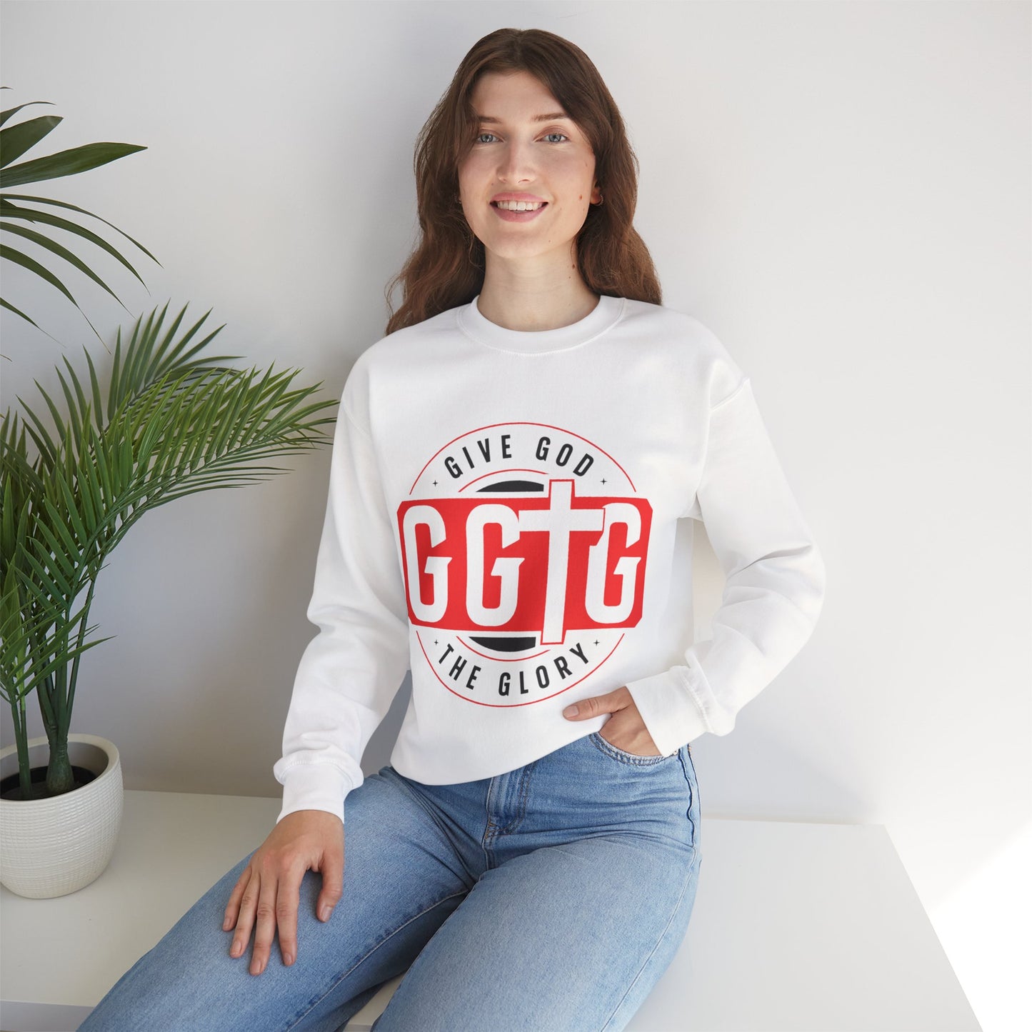 Inspirational Crewneck Sweatshirt - "Give God The Glory" & "Tell Your Story"