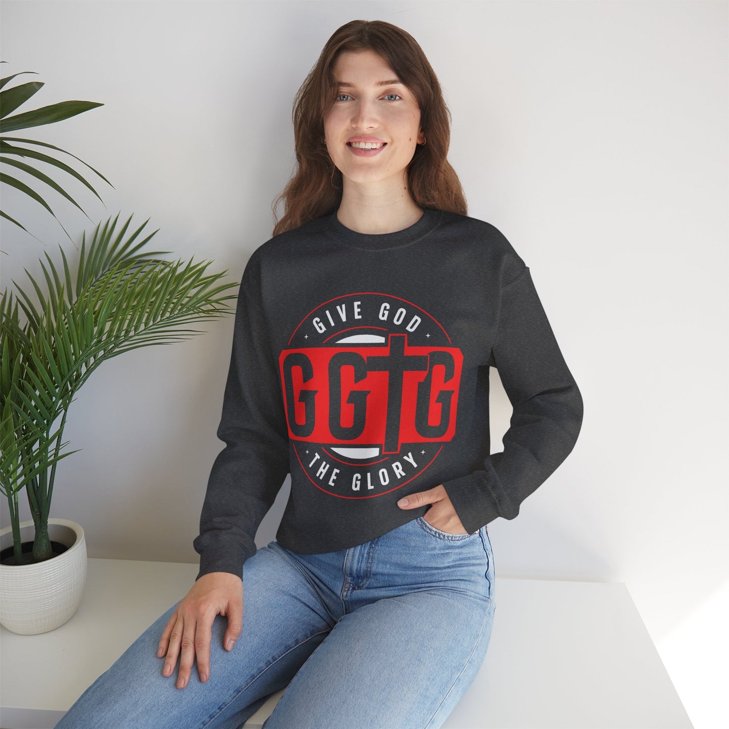 Christian Motivational Crewneck Sweatshirt - 'Give God the Glory'
