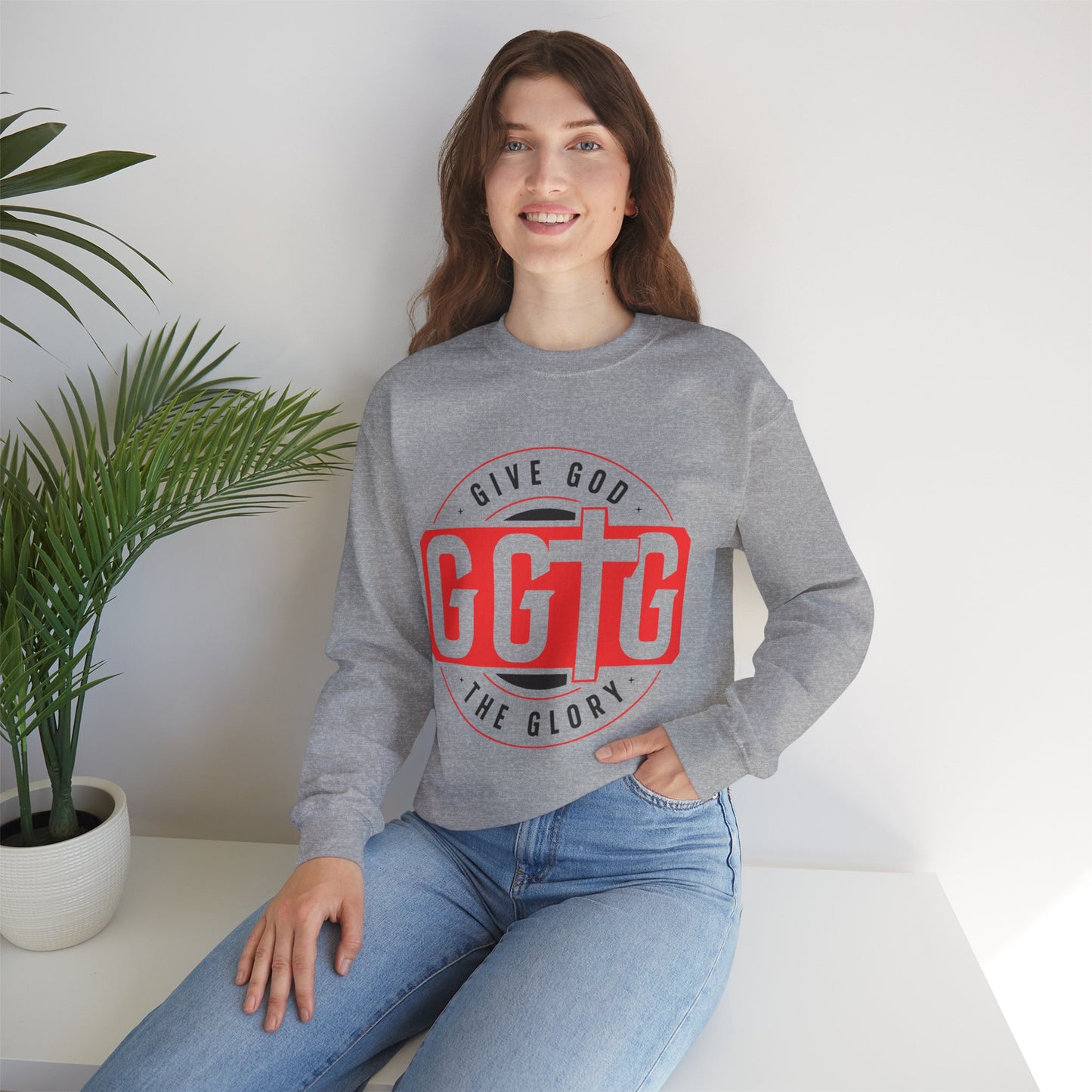 Inspirational Crewneck Sweatshirt - "Give God The Glory" & "Tell Your Story"