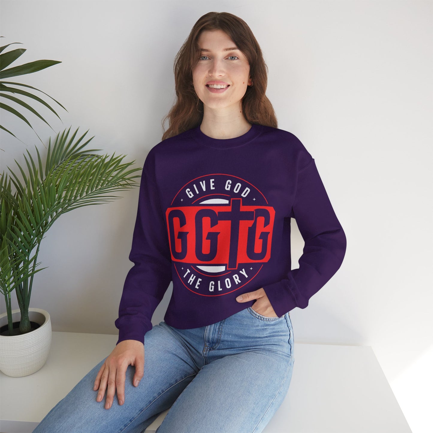 Christian Motivational Crewneck Sweatshirt - 'Give God the Glory'