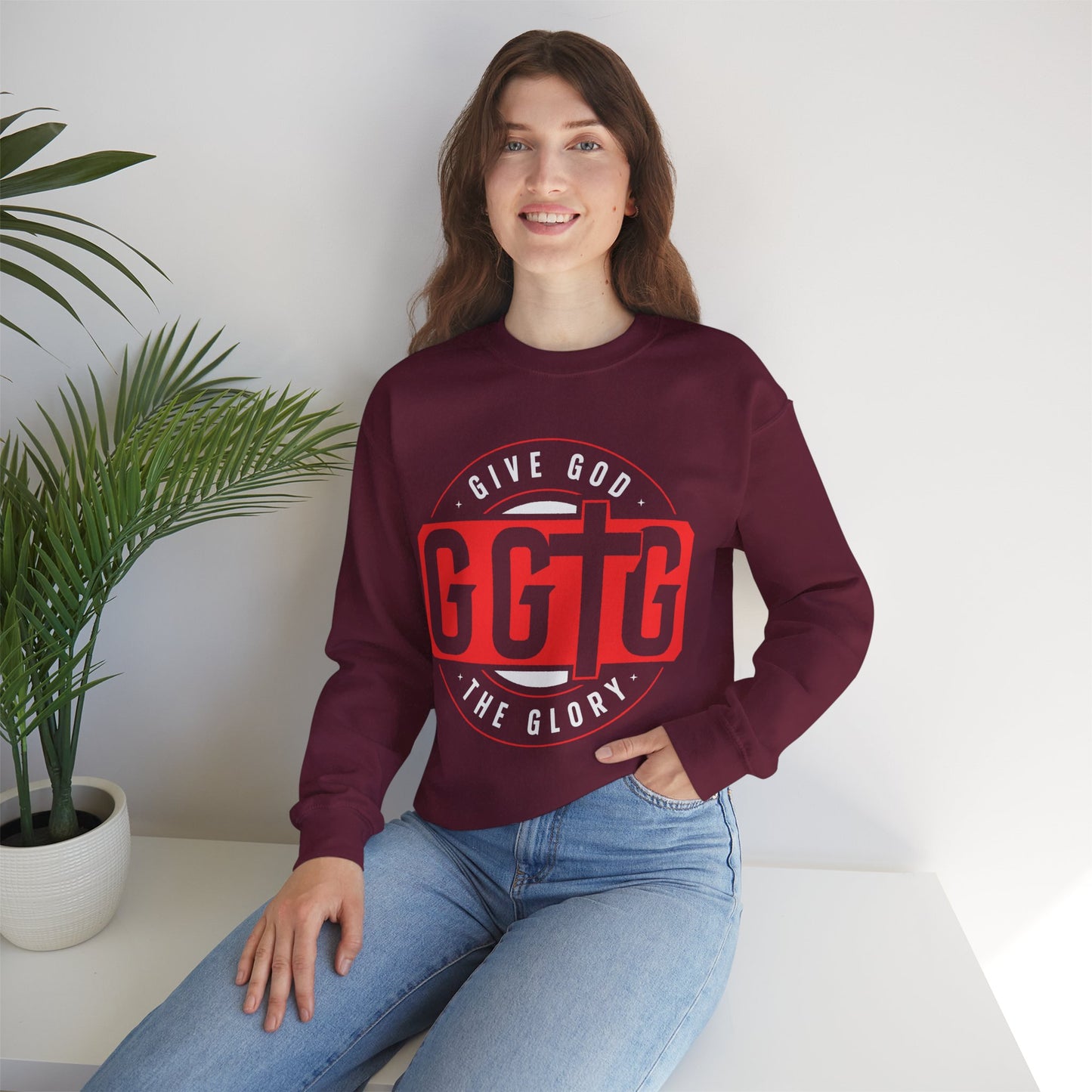 Christian Motivational Crewneck Sweatshirt - 'Give God the Glory'