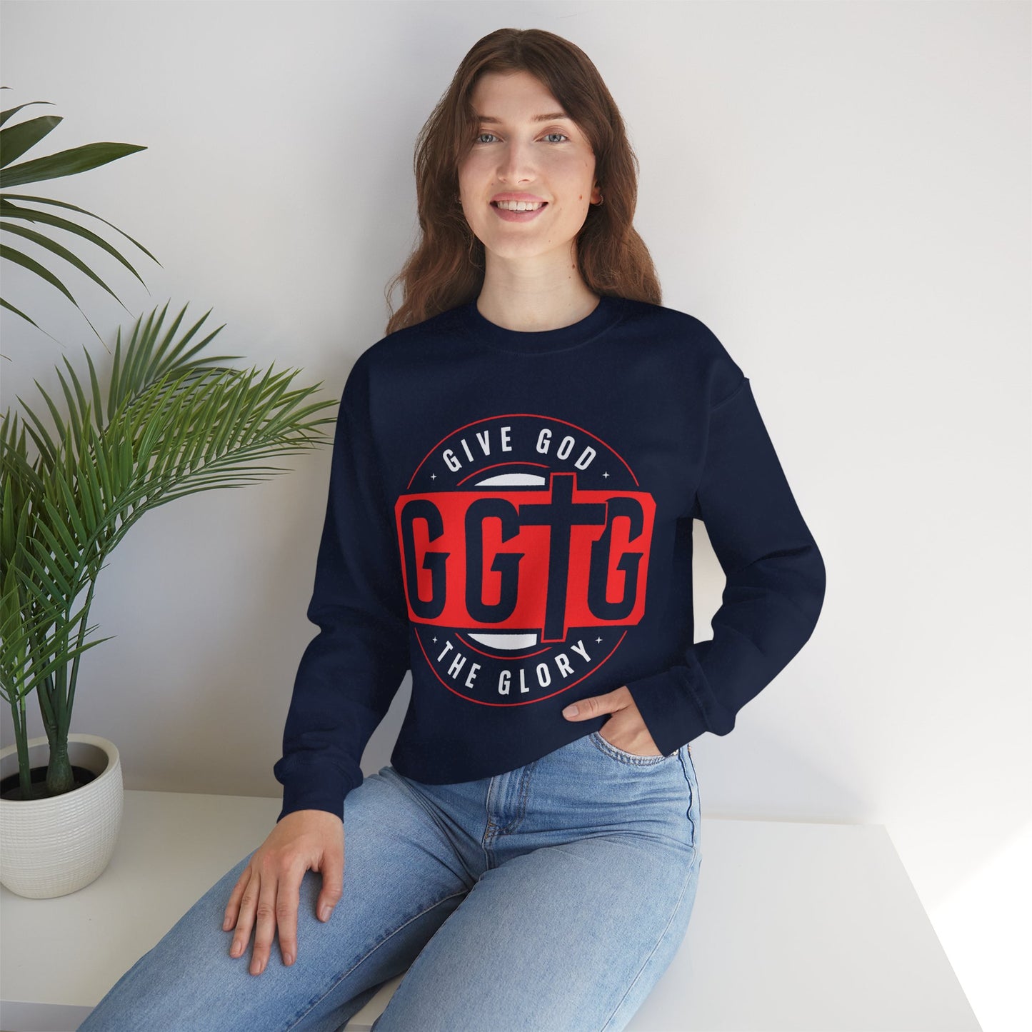 Christian Motivational Crewneck Sweatshirt - 'Give God the Glory'