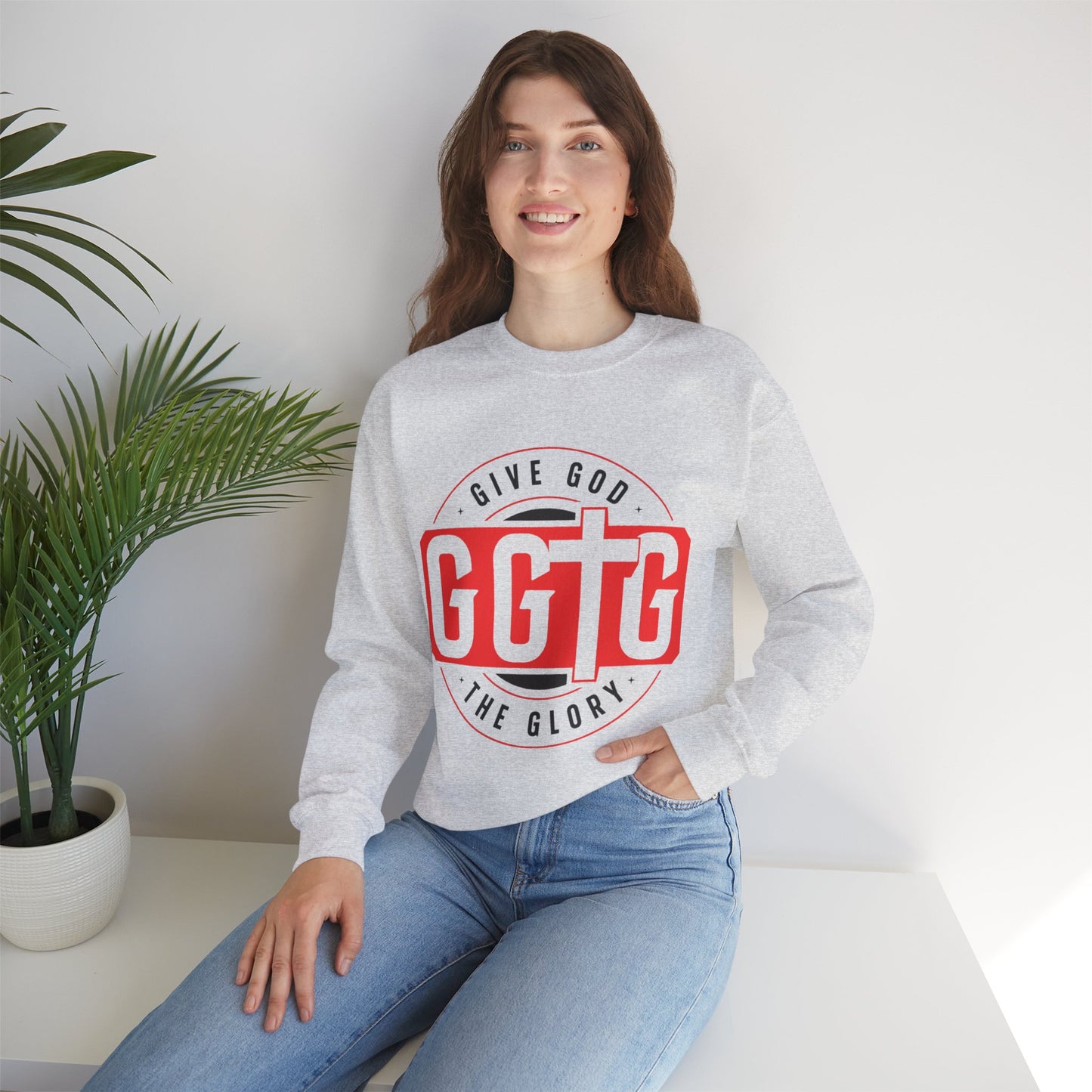 Inspirational Crewneck Sweatshirt - "Give God The Glory" & "Tell Your Story"