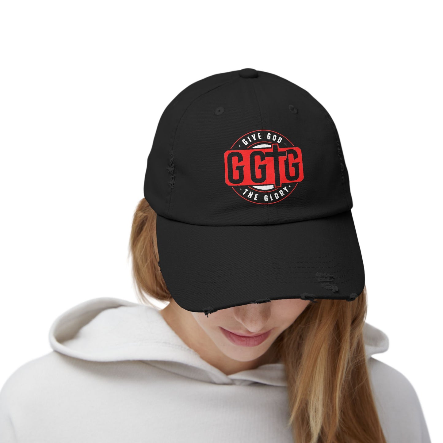 Unisex Distressed Cap - "Give God The Glory" Statement Hat