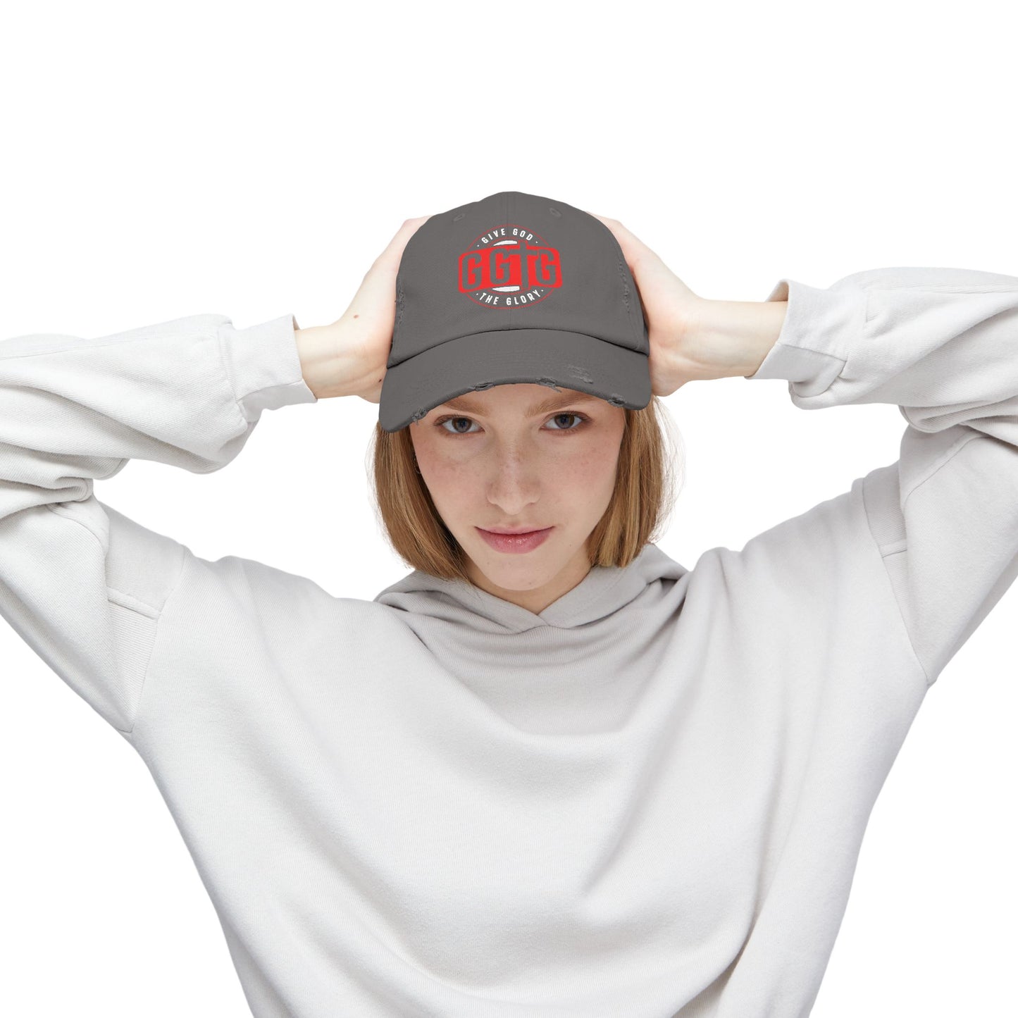 Unisex Distressed Cap - "Give God The Glory" Statement Hat
