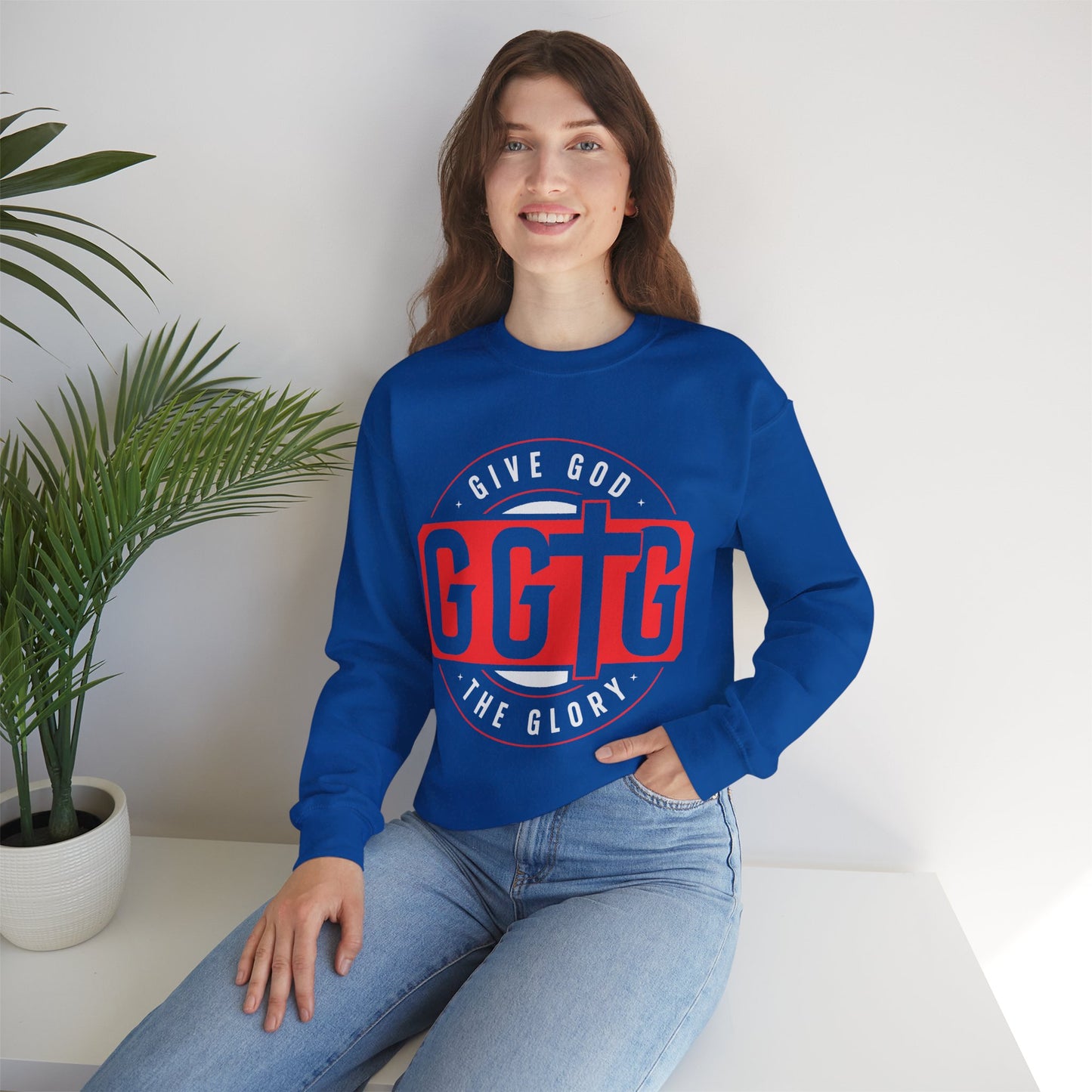 Christian Motivational Crewneck Sweatshirt - 'Give God the Glory'