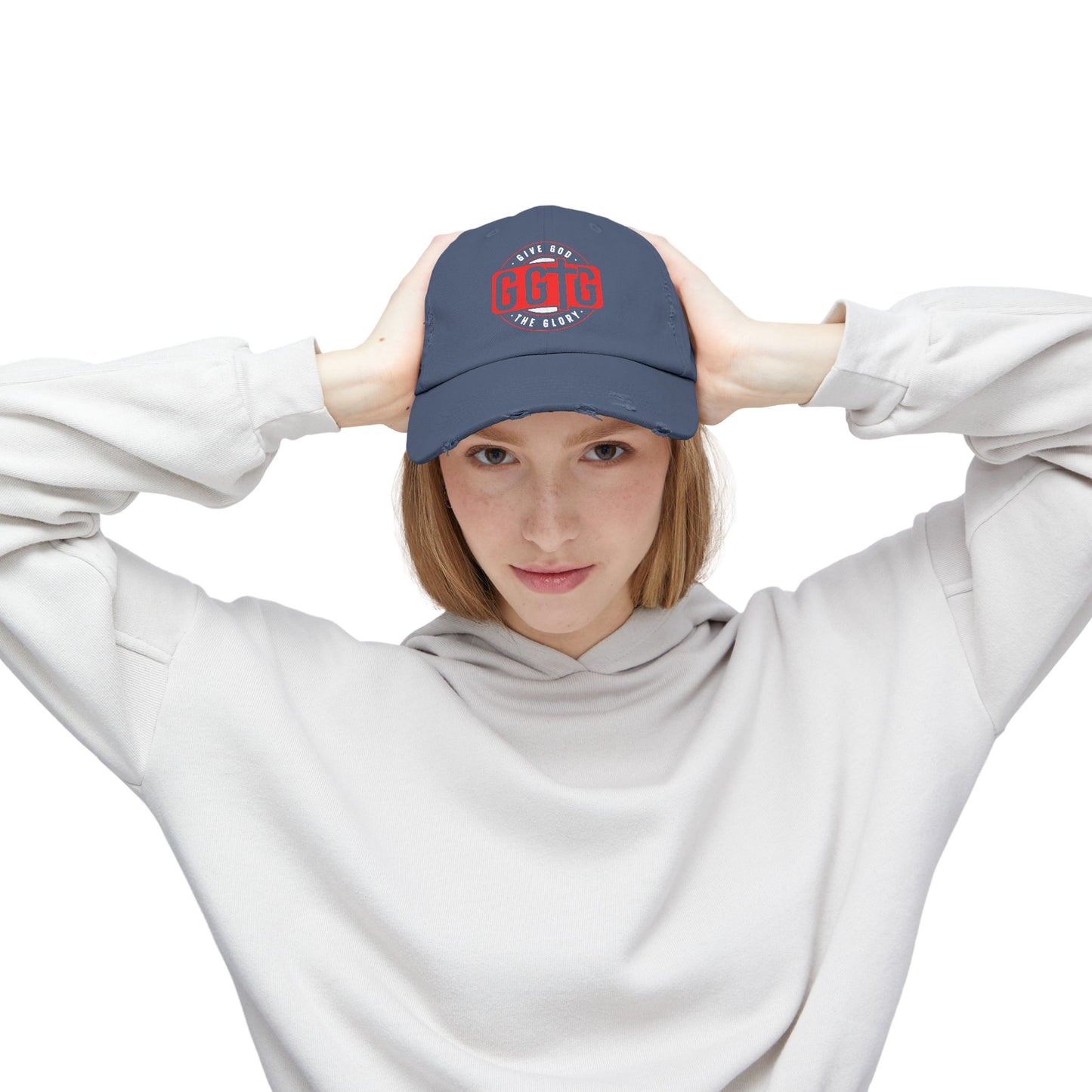 Unisex Distressed Cap - "Give God The Glory" Statement Hat