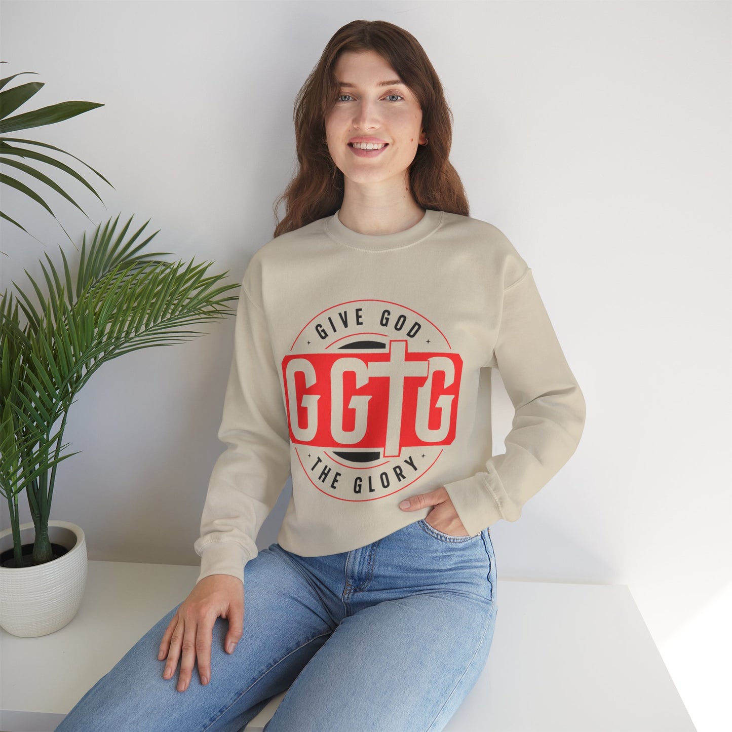 Inspirational Crewneck Sweatshirt - "Give God The Glory" & "Tell Your Story"