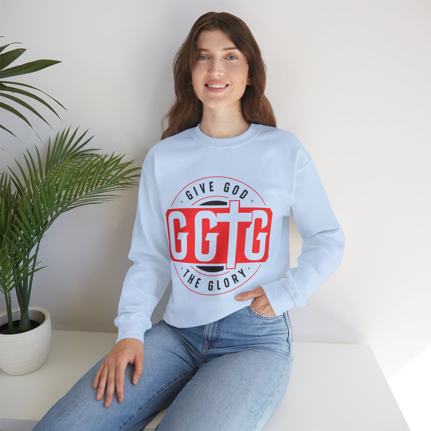 Inspirational Crewneck Sweatshirt - "Give God The Glory" & "Tell Your Story"