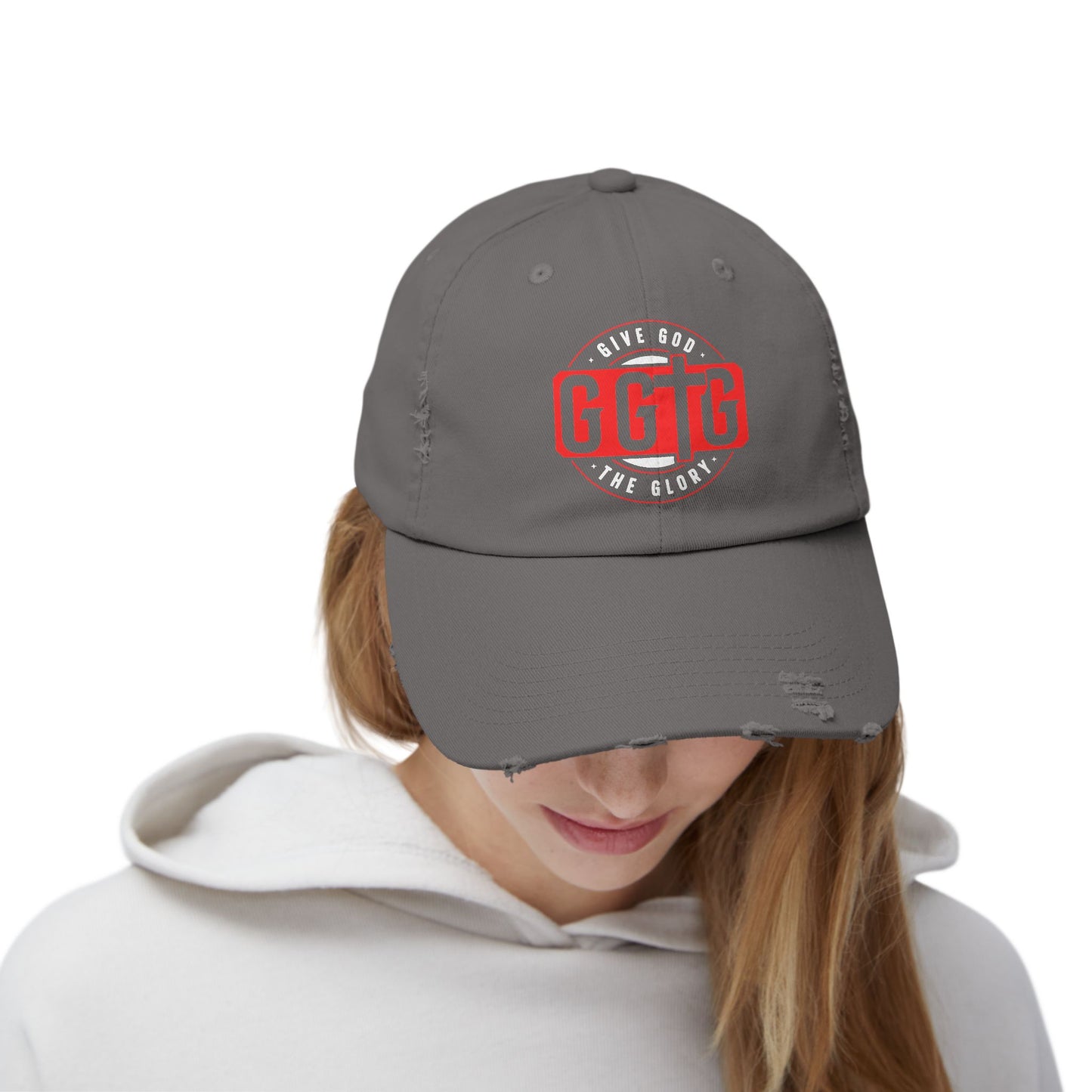 Unisex Distressed Cap - "Give God The Glory" Statement Hat