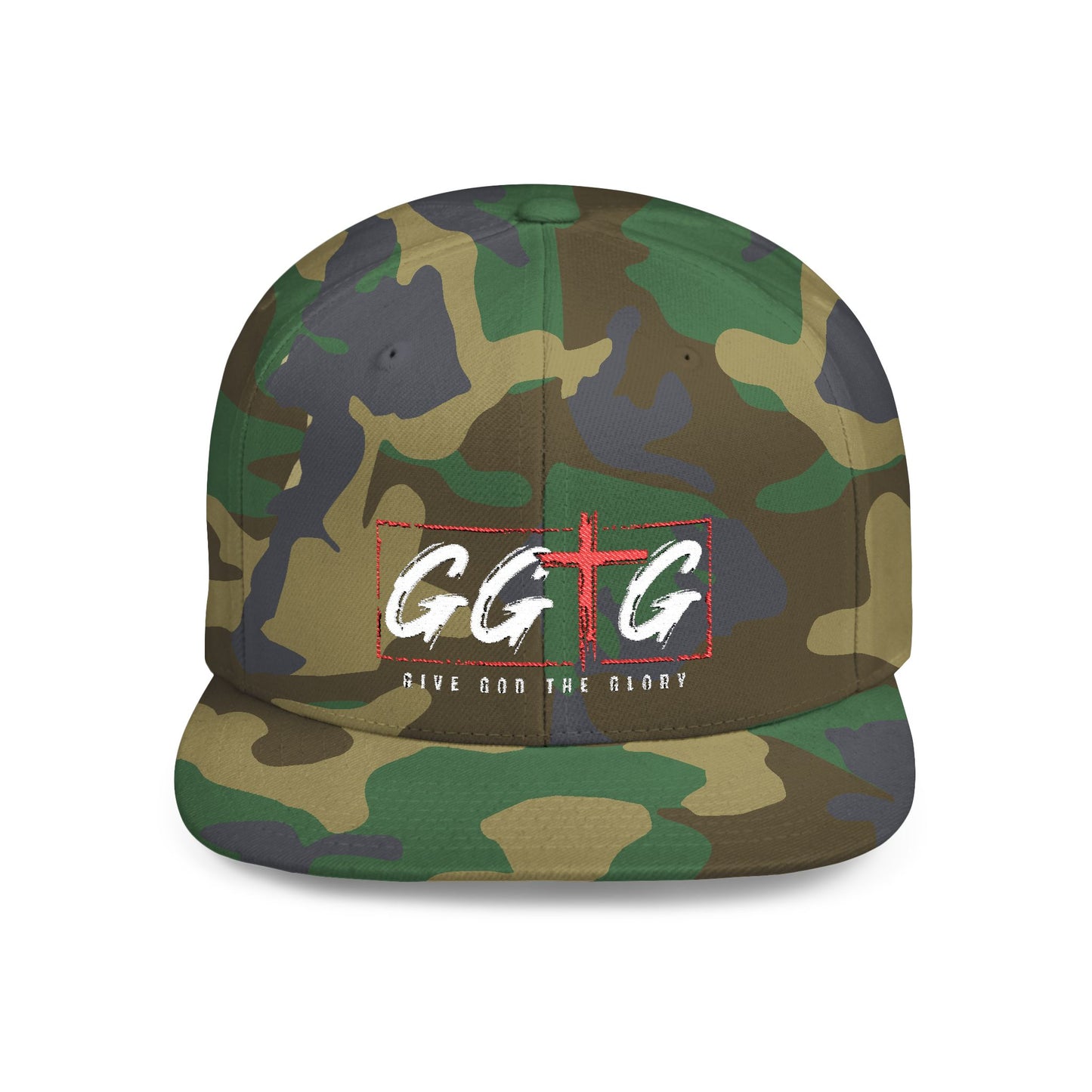 Casual Flat Bill Snapback Hat - 'Give God The Glory' Design