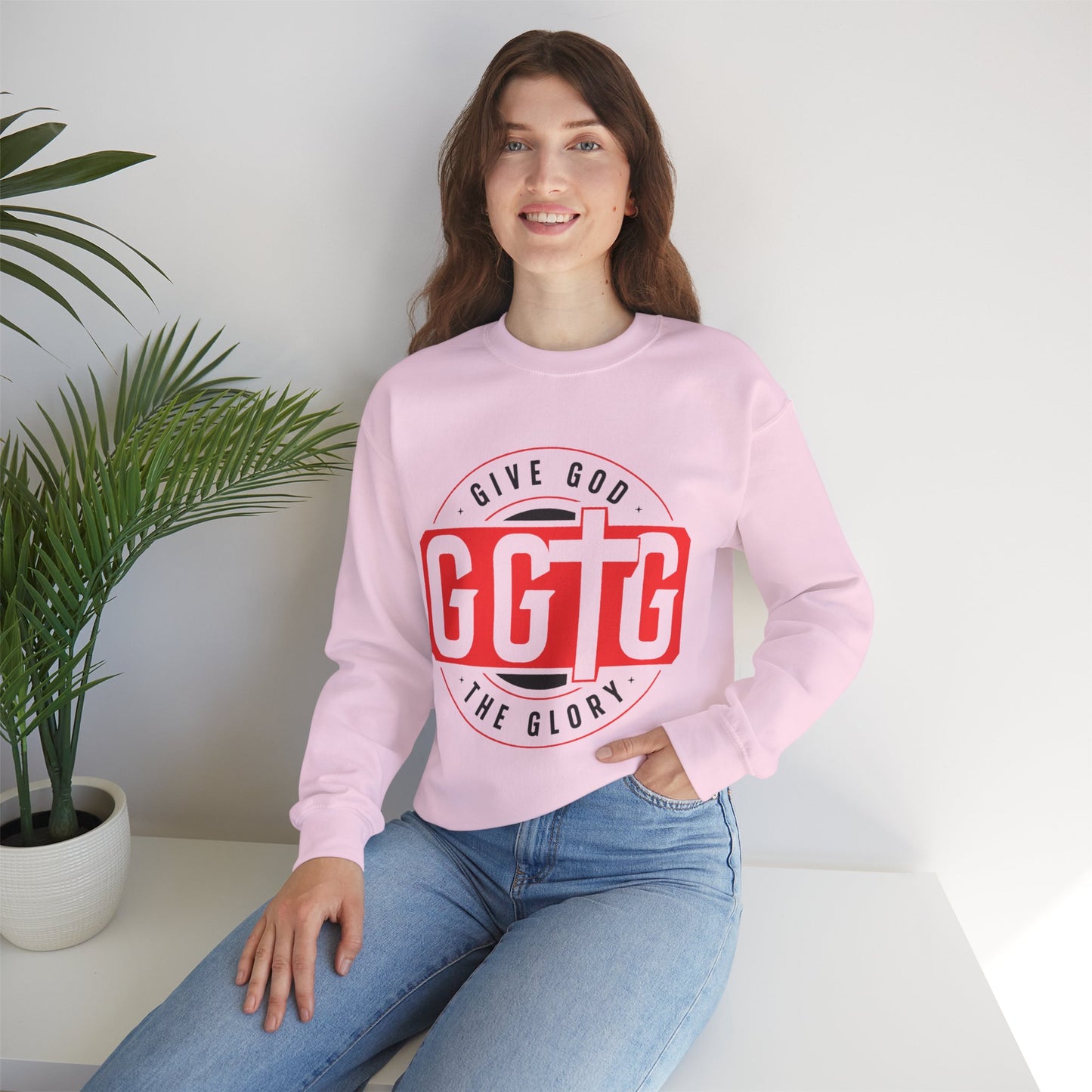 Inspirational Crewneck Sweatshirt - "Give God The Glory" & "Tell Your Story"