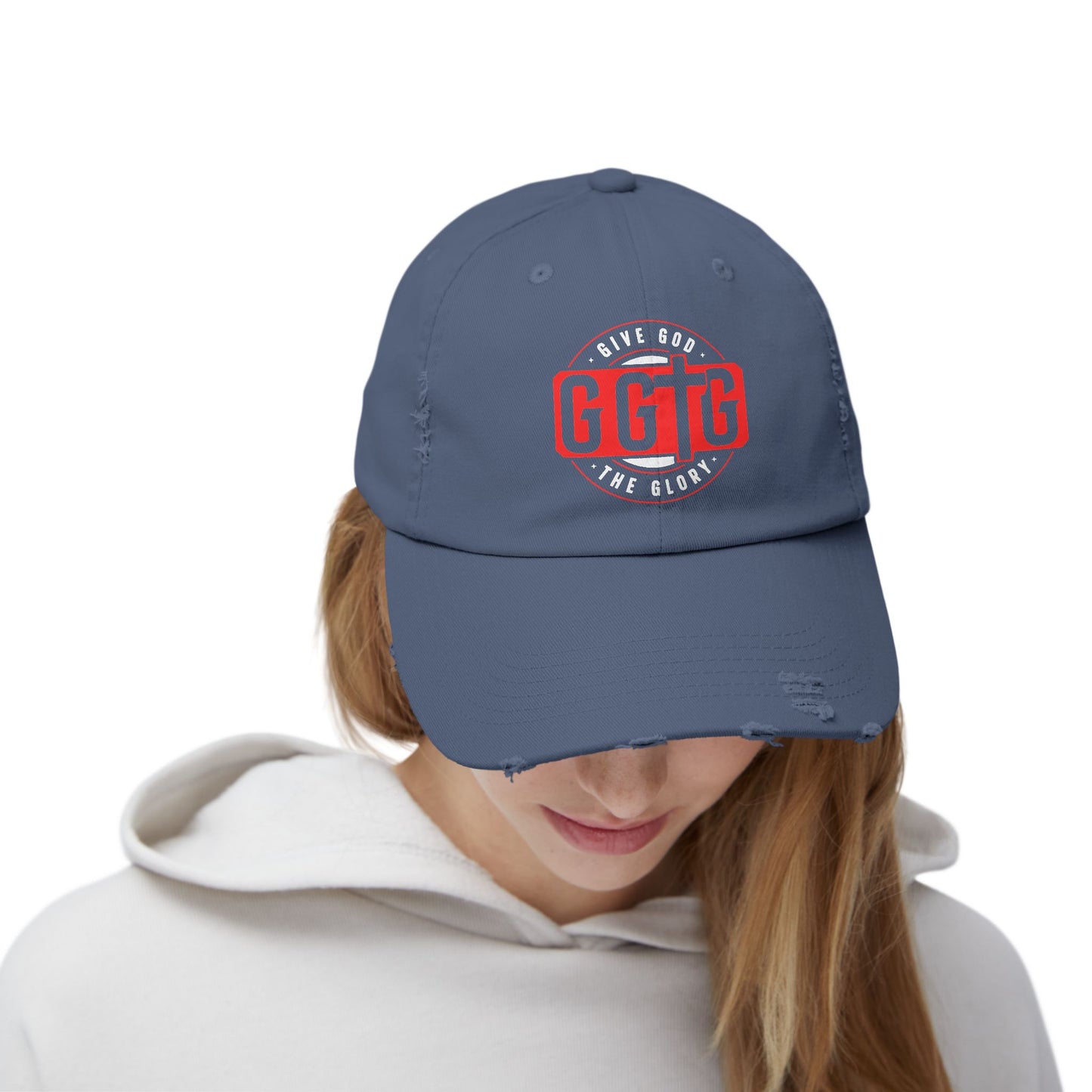 Unisex Distressed Cap - "Give God The Glory" Statement Hat