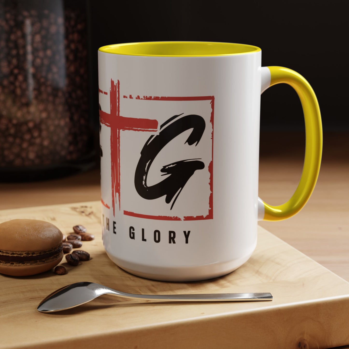 Faith-Inspired Accent Coffee Mug - 11/15oz with 'Give God the Glory' Design