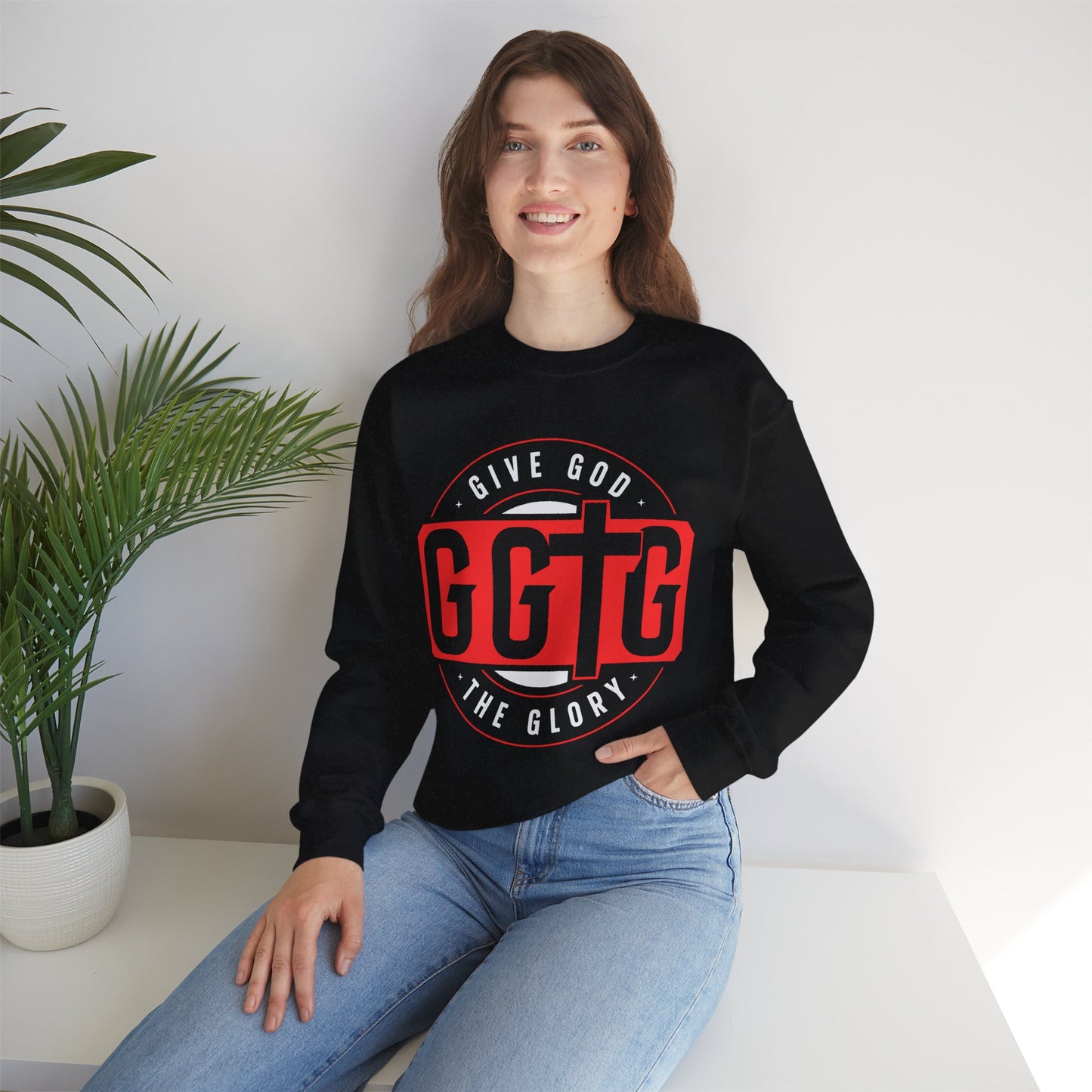 Christian Motivational Crewneck Sweatshirt - 'Give God the Glory'