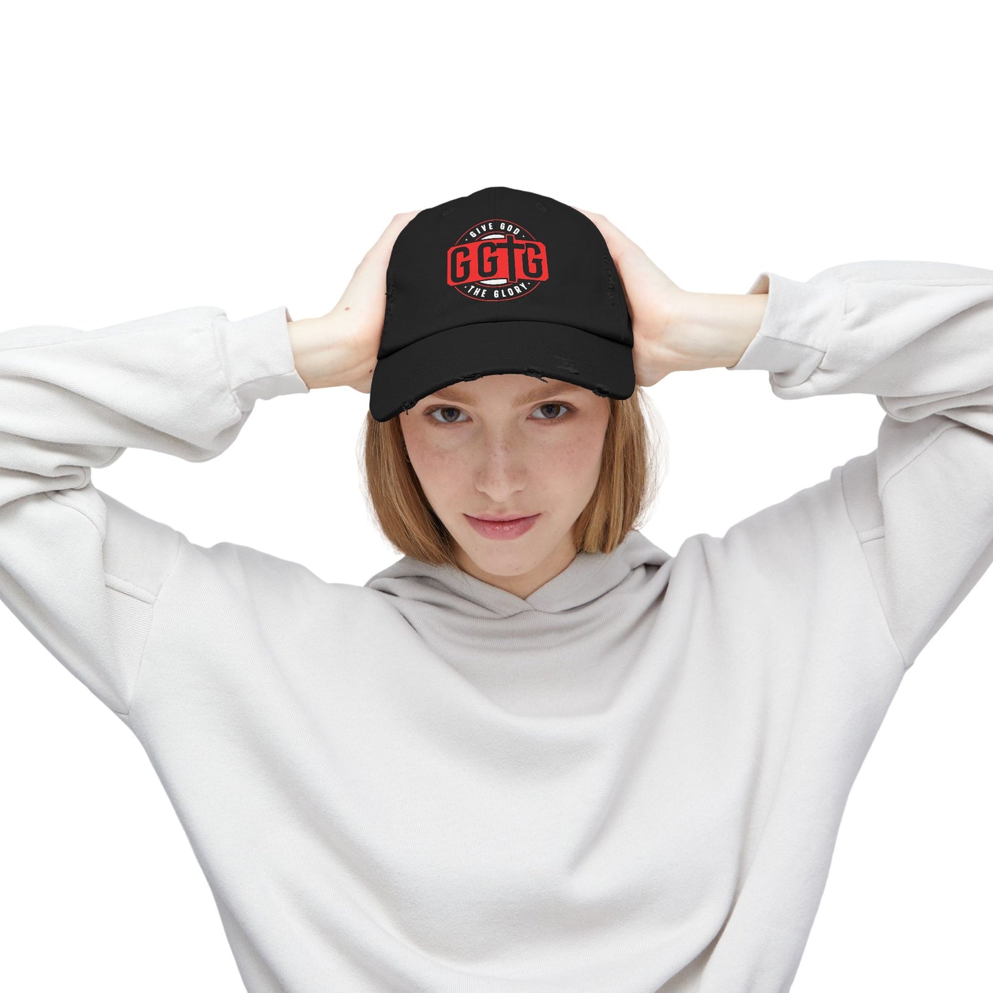 Unisex Distressed Cap - "Give God The Glory" Statement Hat