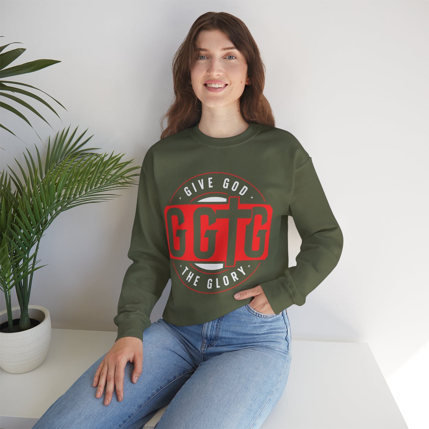 Christian Motivational Crewneck Sweatshirt - 'Give God the Glory'