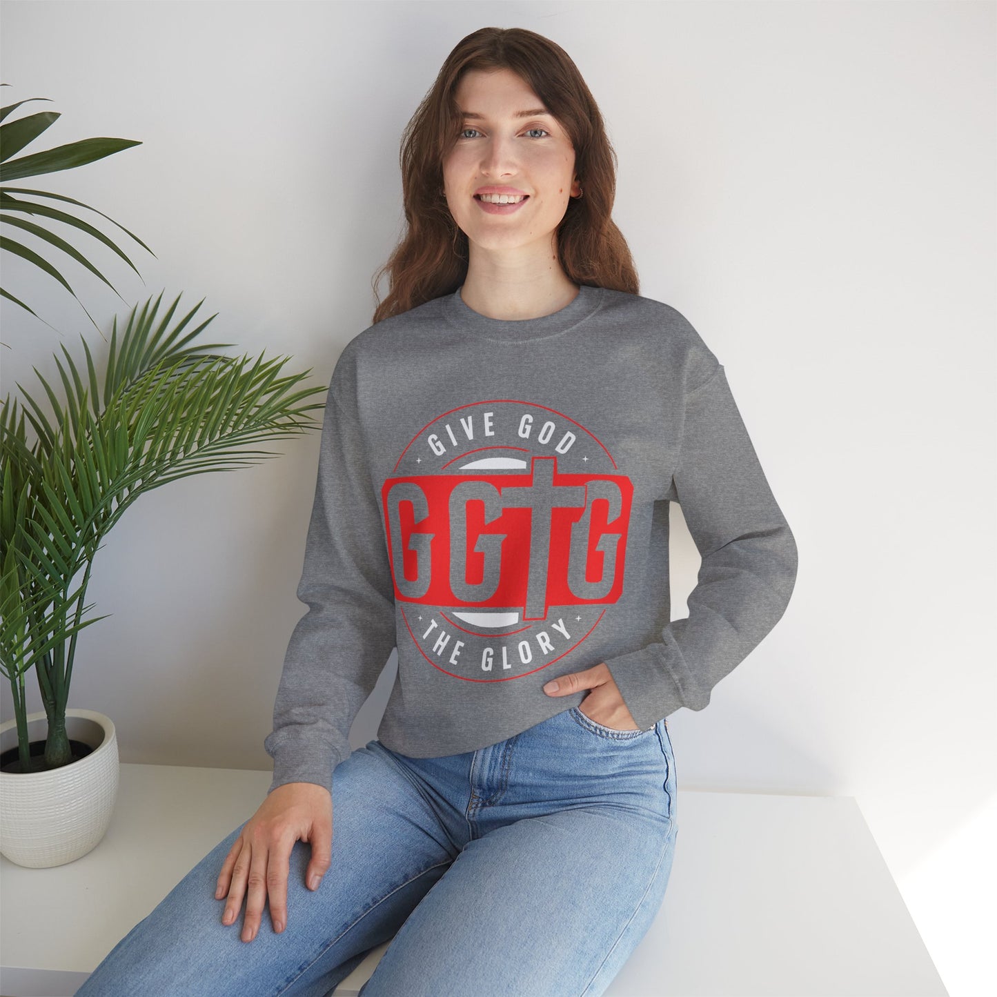 Christian Motivational Crewneck Sweatshirt - 'Give God the Glory'
